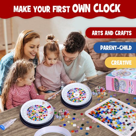 Mosaic Kids Wall Clock for Do It Yourself, DIY Silent Clock Kits for Bedroom Decor, Creativity Craft Kits for Kids, Arts and Crafts Supplies for Kid Age 6-12, Teen Girls Art Kit Gift