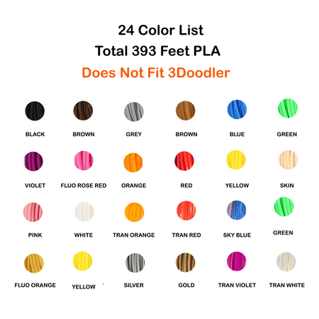 3D Pen Filament Refills, 1.75mm PLA Filament 20 Colors Total 328 Feet, (Does Not Fit 3Doodler)
