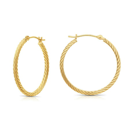 Tilo Jewelry 14k Yellow Gold Square 1 Inch Twisted Polished Round Hoop Earrings For Women and Girls (25mm )
