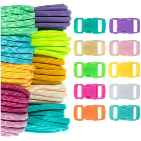 Craft County Kids 550 Paracord Crafting DIY Kits - 100 Feet of Paracord & 10 3/8" Buckles - Ideal for Arts & Crafts, Bracelets, Keychains, LanyardsTropical,
