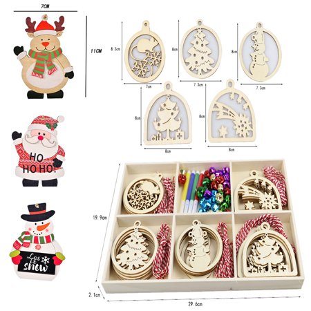 EASTIN Wooden Christmas Ornaments,33 Pcs Christmas Crafts for Kids,5 Styles DIY Christmas Ornaments Kit with 33 Strings and 30 Bells,Unfinished Wood Slice for Hanging Holiday Decoration