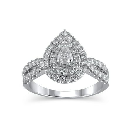 1 Carat T.W. (I2 clarity, H-I color) Brilliance Fine Jewelry Pear cut Diamond Engagement Ring in 10kt White Gold, Size 9