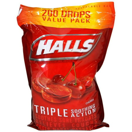 Halls Triple Soothing Action Cough Drops - 200 Count, Cherry