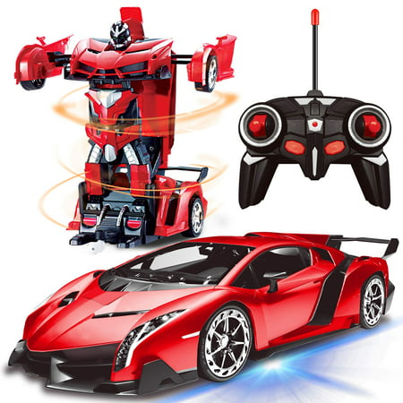 Remote Control Transform Car Robot Toy 2.4Ghz 1:18 Rechargeable 360?Rotating Stunt Race Car Toys for Kids Boys Girls Age 8 9 10 11 Year Old Toy Gifts(Red), Red