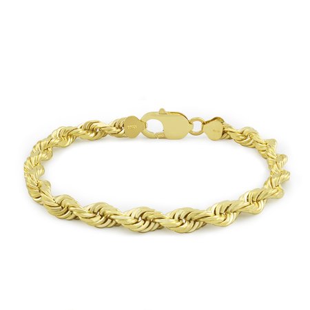 Nuragold 10k Yellow Gold 7mm Solid Rope Chain Diamond Cut Bracelet, Mens Jewelry Lobster Clasp 8" 8.5" 9"