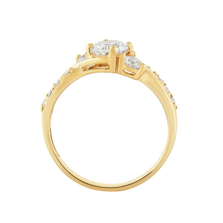 Brilliance Fine Jewelry 3 Stone Cubic Zirconia Ring in 10K Yellow Gold,Size 9