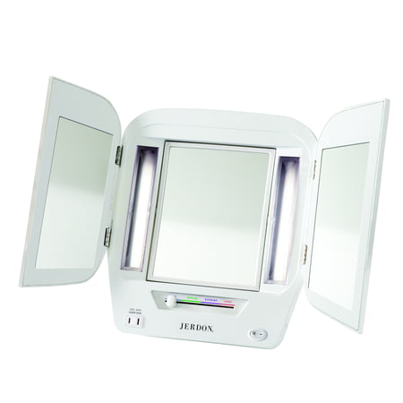 Jerdon Style Euro Tri-Fold Lighted Makeup Mirror, JGL10W