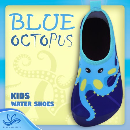 Bergman Kelly Water Shoes for Toddlers / Boys & Girls / Athletic Water Socks for Water Play Activities Pool Beach Puddles (US Company), Blue Octopus, 8-9