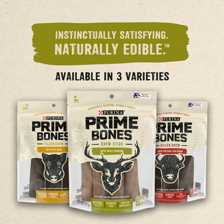 Purina Prime Bones Limited Ingredient Small Dog Treats, Chew Stick With Wild Venison, 6 Ct. Pouch, 9.7 oz