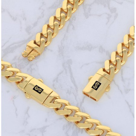 Nuragold 10k Yellow Gold 7.5mm Royal Monaco Miami Cuban Link Chain Necklace, Mens Jewelry with Fancy Box Clasp 18" - 30"