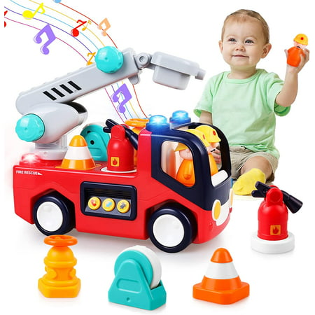 NPET Baby Toys 12-18 Months Musical Fire Truck Toys for 1 2 3 Year Old Boys Girls, Early Educational Learning Sounds Fire Man Driver Fire Engine Car Vehicle Toys, Musical Crawling Baby Toys