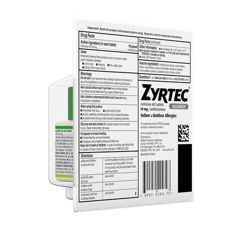 Zyrtec 24 Hour Allergy Relief Tablets with 10 mg Cetirizine HCl, 70 ct