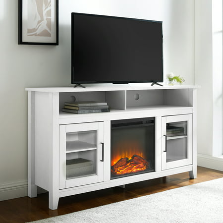 Woven Paths Highboy 2 Door Electric Fireplace TV Stand for TVs up to 65", Brushed White