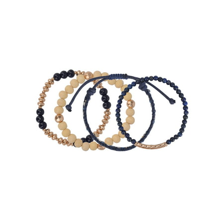 The Pioneer Woman Blue and Gold Beaded Adjustable Bracelet Set, 4 Pack