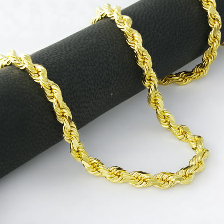 Nuragold 14k Yellow Gold 6mm Solid Rope Chain Diamond Cut Necklace, Mens Jewelry with Lobster Clasp 20" - 30"