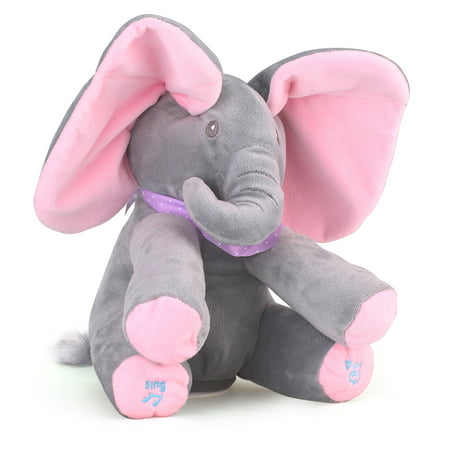 Ear Flappy Singing Baby Elephant Play Peek a Boo Animated Plush Toy (12 inch)