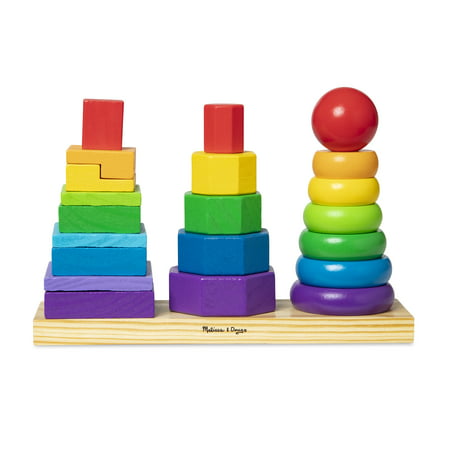 Melissa & Doug Geometric Stacker - Wooden Educational Toy, Playsets