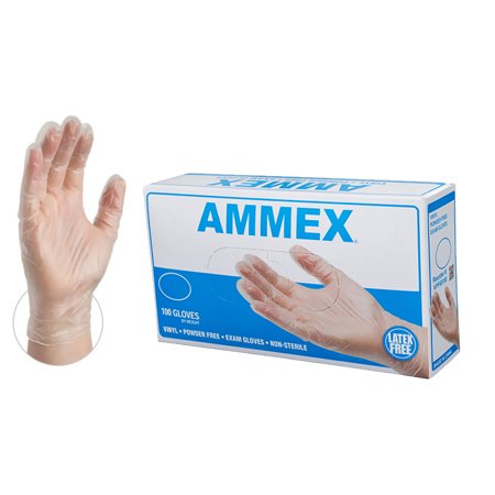 AMMEX Vinyl Latex Free Medical Disposable Gloves, X-Large, Clear, 1000/Case, XL