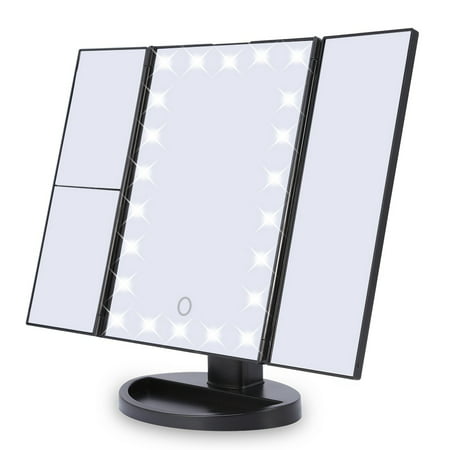 Makeup Vanity Mirror with Lights, 2X/3X Magnification, 21 Led Lighted Mirror with Touch Screen,180? Adjustable Rotation,Dual Power Supply,Portable Trifold MirrorWhite,