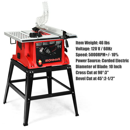 IronMax 10''Saw Electric Cutting Aluminum Tabletop Woodworking w/Stand