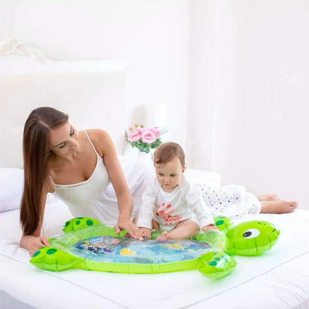 Gebra Inflatable Tummy Time Water Mat Sea Turtle Shape Infants & Toddlers Play Mat Toy, Fun Play Activity Center Your Baby's Stimulation Growth (BPA Free, 43" 35" 2.5")