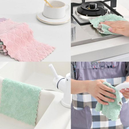 FYCONE Dishcloth Microfiber Coral Velvet Cloths Reusable Double-sided Cleaning Cloths for Kitchen Non-stick Oil Hand Towel Household