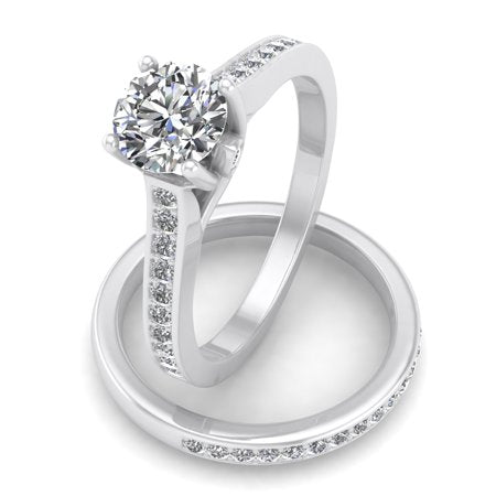 5/8 Carat TW Diamond Bridal Set in 10k White Gold (G-H Color, I1-I2 Clarity, Engagement ring and Wedding Band), 10