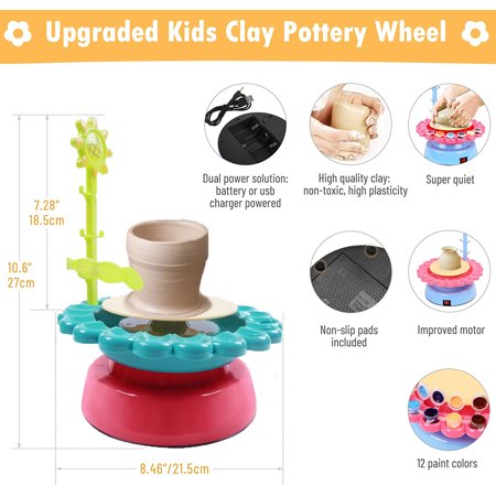Doingart Pottery Wheel for Kids - DIY Air Dry Sculpting Clay and Craft kit with USB Power Cable - Electric Ceramic Wheel Machine Educational Toys Kids Crafts
