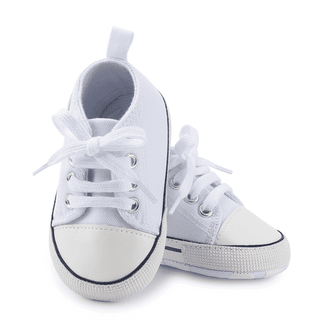 HsdsBebe Baby Girls Boys Shoes Infant Canvas Unisex Sneakers High-Top Ankle for Newborn 0-18M, White, 0-6 Months