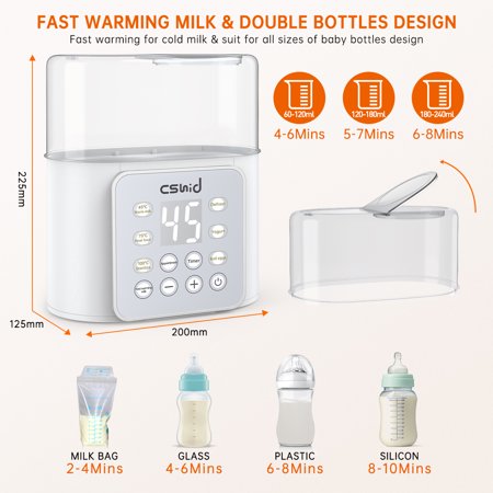 Baby Bottle Warmer, Double Bottles 9-in-1 Fast Milk Warmer with Appointment &Timer, Breastmilk Defrost & Food Heater, 24H Accurate Temperature Control for Breastmilk or Formula, BPA-Free, LCD Display