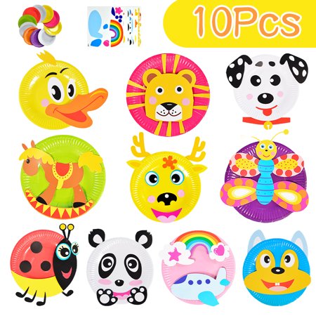AMERTEER 10 Pack Paper Plate Art Kit for Kids Toddler Crafts DIY Art Supplies Animals Art Kits Arts Crafts Creative Toddler Games Preschool Activity Craft Parties Groups Toy Gifts for Boys GirlsB,