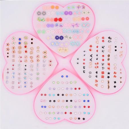 36 Pairs/Box Multi-Color Crystal Cartoon Hypoallergenic Plastic Stud Earrings Set For Women Girl Daughter Gifts Jewelry