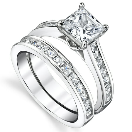 Womens 1.5ct Sterling Silver Bridal Set Engagement Wedding Ring Cubic ZirconiaSilver,