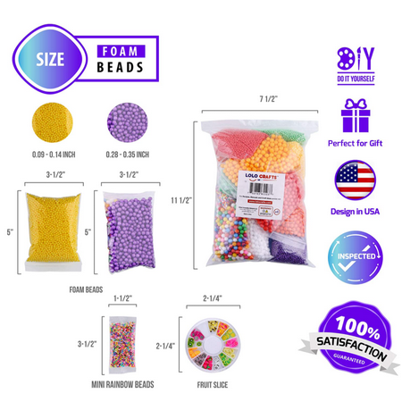 Slime Foam Beads Floam Balls ??? 18 Pack Microfoam Beads Kit 0.1-0.14 and 0.28-0.35 inch (70,000 Pcs) Colors Rainbow Fruit Beads Craft Add ins Homemade DIY Kids Ingredients Flome Styrofoam