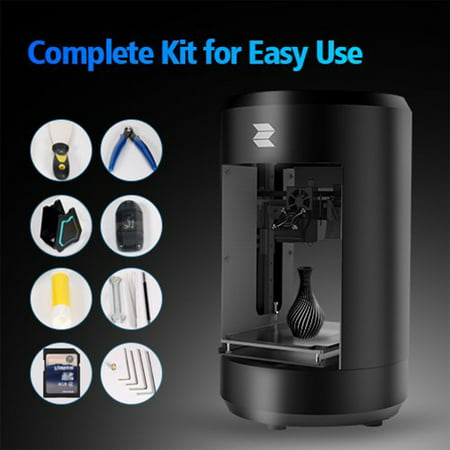 Mini 3D Printer - 3.9"x5.3"x4.7" Build Volume Desktop 3D Printer with Black Metal Body, USB & Flash Drive Connectivity, Includes SD Card, Sample Filaments with Tools, Only Works with PLA 1.75mm