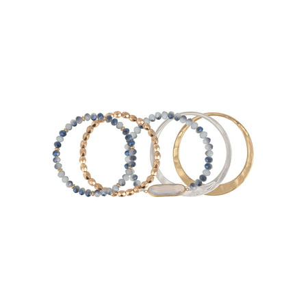 The Pioneer Woman Hammered Gold and Blue Tone Beaded Bangle Bracelet Set, 5 Pack