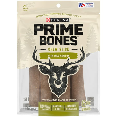 Purina Prime Bones Limited Ingredient Small Dog Treats, Chew Stick With Wild Venison, 6 Ct. Pouch, 9.7 oz