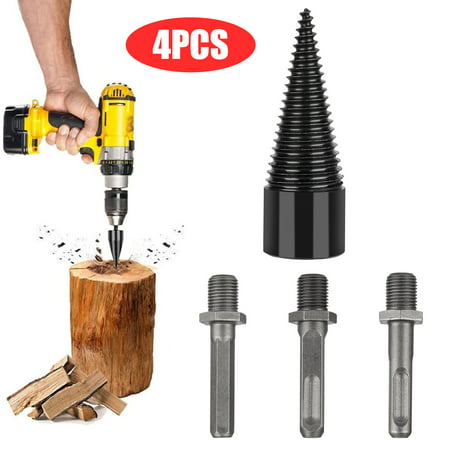 TSV 4pcs Removable Firewood Log Splitter Drill Bit, Wood Splitter Drill Bit, Heavy Duty Drill Screw Cone Driver for Household Electric Firewood Splitter, Black