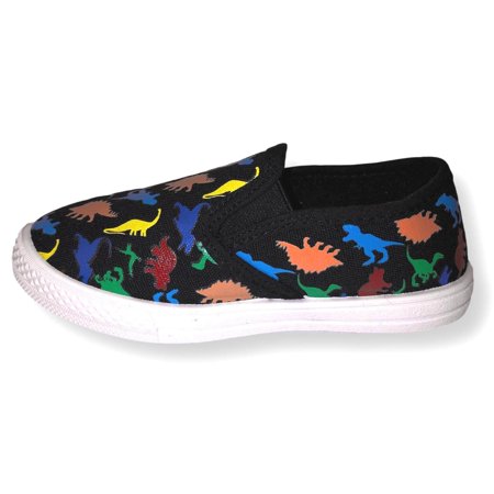 Dinosaur Boys' Shoe Toddler Sneaker Slip On Kids Shoes, Blue, Black, or GrayBlack,