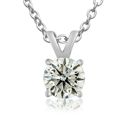 SuperJeweler 3/4 Carat Colorless Diamond Solitaire Necklace in 14 Karat White Gold for Women