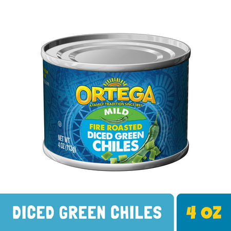 Ortega Fire Roasted Mild Diced Green Chiles, Kosher, 4 OZ