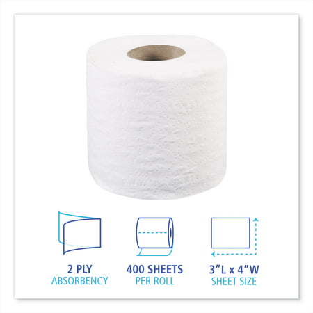 Boardwalk Two-Ply Toilet Tissue, Septic Safe, White, 4 x 3, 400 Sheets/Roll, 96 Rolls/Carton -BWK6144