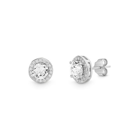 Lesa Michele Faceted Crystal Round Halo Earring in Sterling Silver made with Swarovski Crystals, Silver, 1 PCS