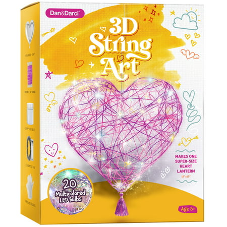 Dan&Darci 3D String Art Kit for Kids - Makes a Light-Up Heart Lantern - 20 Multi-Colored LED Bulbs - Kids Gifts - Crafts for Girls and Boys Ages 8-12 - DIY Arts & Craft Kits
