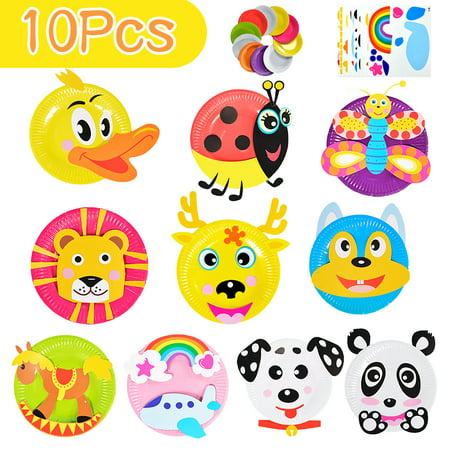 AMERTEER 10Pcs Toddler Crafts Paper Plate Art Kit Arts and Crafts for Kids Boys Girls Preschool Easy Animal Plate Craft DIY Projects Supply Kit Creative Home Activity Craft Party Groups GiftB,