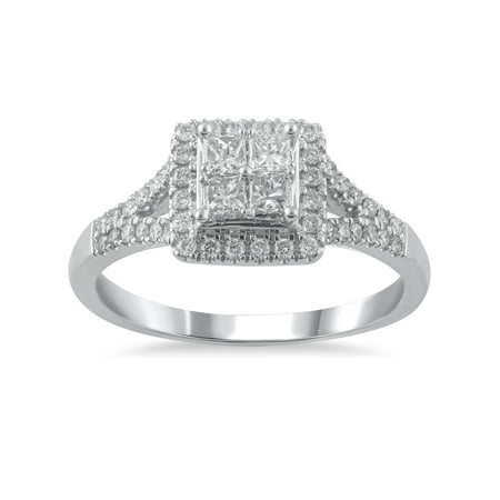 1/2 Carat T.W. (I2 clarity, H-I color) Brilliance Fine Jewelry Diamond Quad Engagement Ring in 10kt White Gold, Size 7White,