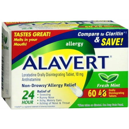 Alavert Allergy Relief Non-Drowsy Loratadine Disintegrating 60 ct,2-Pack, 60 Count (Pack of 2)