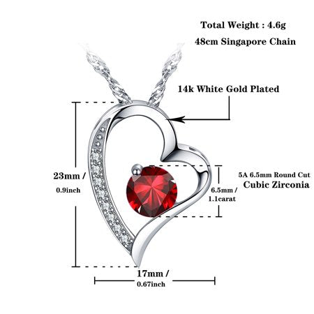 Emma Manor 14K White Gold Plated Forever Lover Heart Pendant Necklace For Women07-Ruby,