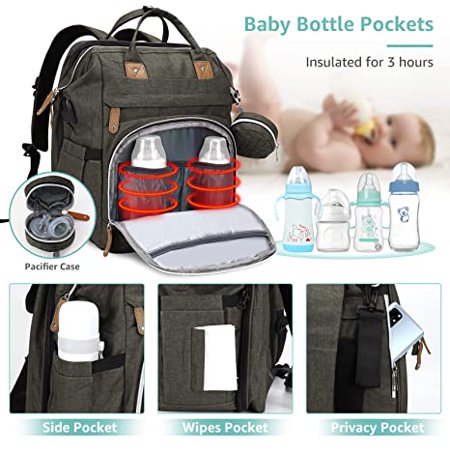 Baby Diaper Bag Backpack, Diaper Changing Station,Waterproof Changing Pad, USB Charging Port, Pacifier Case