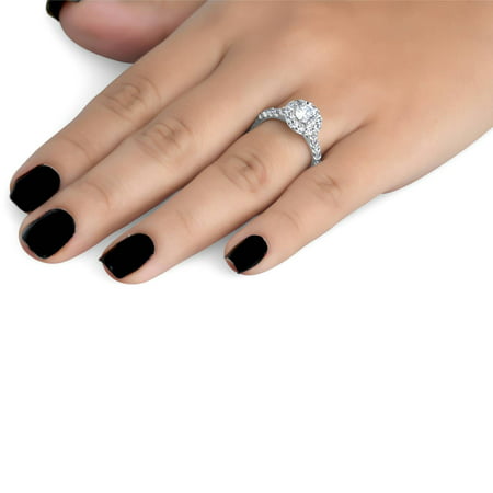 1 3/8ct Halo Diamond Engagement Ring 14K White Gold, White Gold, 9